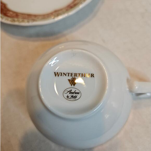 Teacup and Saucer Andrea by Sadek Winterthur porcelain Red Gold - Picture 4 of 9